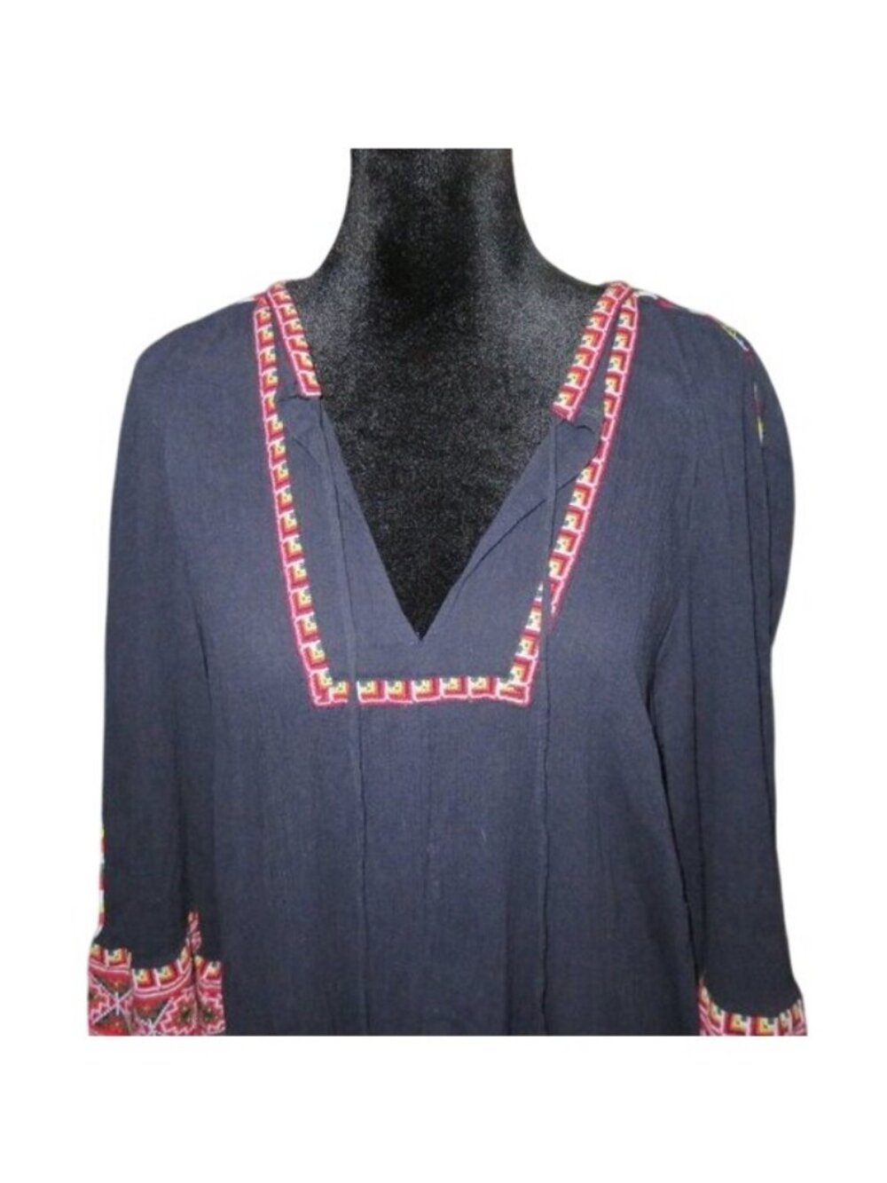 Wild Fable Black Floral Trimmed Boho‎ Tassel Midi Dress Size Large - Picture 2 of 8
